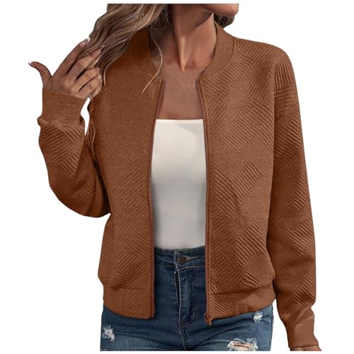 Generisch Bomberjacke Damen Frühling Leichte Blouson - Leicht Pilotenjacke Dünne Übergangsjacke Langarm Jacke Sommerjacke Rundhals Sweatjacke Zip Frühlingsjacke Outwear Coat von Generisch