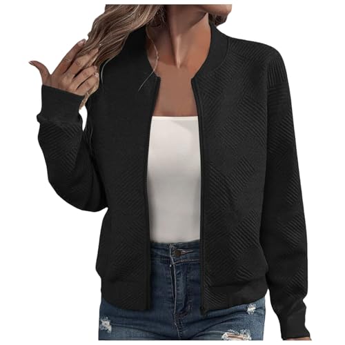 Generisch Bomberjacke Damen Frühling Leichte Blouson - Leicht Pilotenjacke Dünne Übergangsjacke Langarm Jacke Sommerjacke Rundhals Sweatjacke Zip Frühlingsjacke Outwear Coat von Generisch