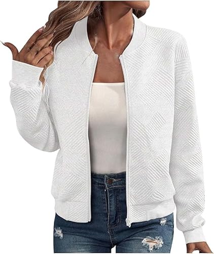 Generisch Bomberjacke Damen Frühling Leichte Blouson - Leicht Pilotenjacke Dünne Übergangsjacke Langarm Jacke Sommerjacke Rundhals Sweatjacke Zip Frühlingsjacke Outwear Coat von Generisch