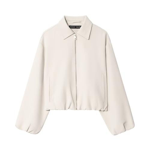 Generisch Bomberjacke Damen Reißverschluss Übergangsjacke Oversize Winterjacke Elegant Regenjacke Herbst Winter Sweatjacke Casual Hemdjacke Mode Wildlederjacke Softshelljacke(A12 White,S) von Generisch