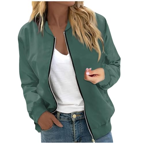 Generisch Bomberjacke Damen Schwarz, Jacke Damen Frühling Dünne Frühlingsjacke Übergangsjacke Leichte Sommerjacke Blouson Jacke Kurze Mädchen Bomberjacke Pilotenjacke Softshelljacke, Hellgrün, XL von Generisch