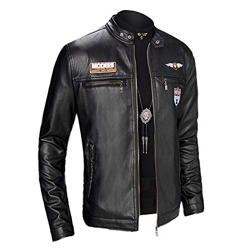 Generisch Bomberjacke Leder Herren, Bikerjacke Für Kunstleder-Jacke Casual Klassisch Mit Reißverschluss Wildlederjacke Herren Rockabilly Black Leather Jacket Men Kaputze (XXL, Schwarz) von Generisch