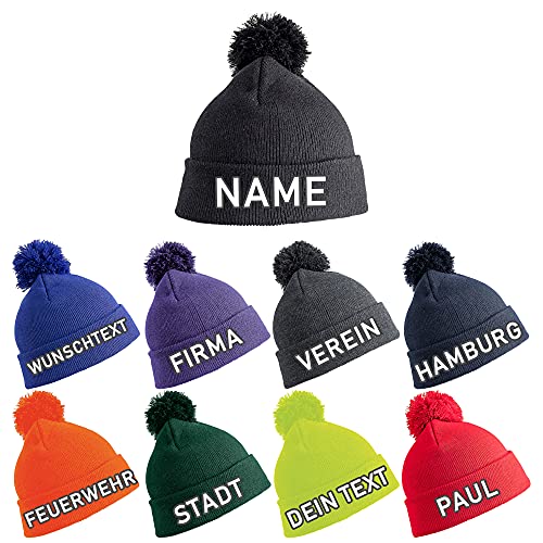 Generisch Bommel-Strickmütze mit Wunschtext Bestickt (Royalblau) von Generisch