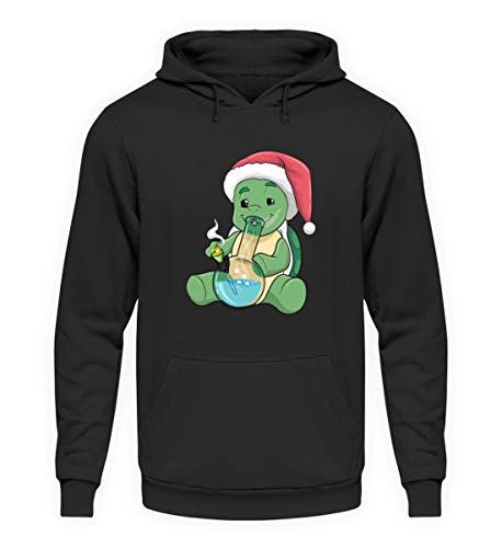 Generisch Bong Weihnachten Cannabis Schildkröte Marihuana Kiffer Pulli THC - Unisex Kapuzenpullover Hoodie -M-Jet Schwarz von Generisch