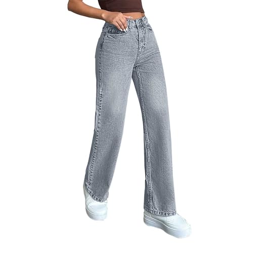 Generisch Bootcut Jeans Damen Baggy Jeans Damen Weitem Bein Hohe Taille Stretch Jeanshose Straight Leg Leichter Jeanshosen Boyfriend Hosen FüR MäDchen mit 4 Taschen von Generisch
