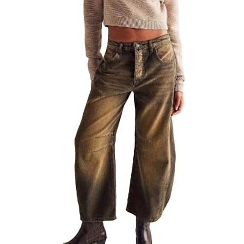Generisch Bootcut Jeans Damen High Waist Barrel Weites Bein Mid Waist Y2K Boyfriend Jeans Vintage Niedrige Taille Jeanshose Lockere Hose Streetwear Mädchen Outlet Angebote Sale von Generisch