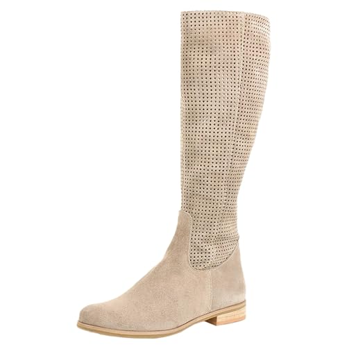 Generisch Boots Damen Bequeme, atmungsaktive Fleece-Stiefel mit rundem niedrigem Absatz für Damen im Winter (Beige, 35) von Generisch