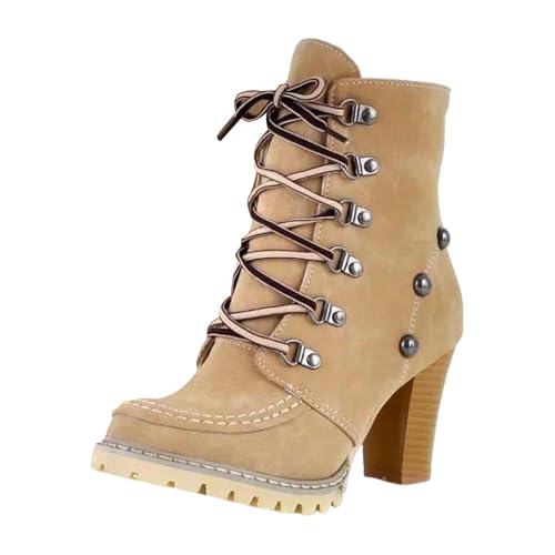 Generisch Boots Damen Stiefeletten Stiefel Kurzschaft Knöchel Stiefel Schnüren Stiefeletten for Damen Side Reißverschlussper Block Chunky Mid Heel von Generisch