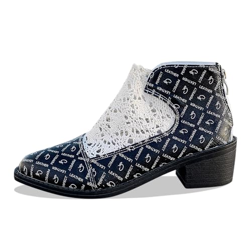 Generisch Boots Damen Stilvolle Stiefeletten mit Schnürung für Damen, lässige Bequeme Schuhe (Black, 41) von Generisch