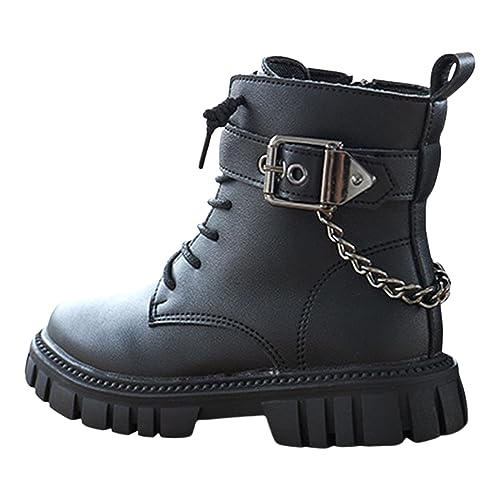 Generisch Boots Mädchen Leder Stiefel weiche Sohle Stylische Herbststiefel Oktoberfest Party Modische Flache Stollensohle klobige Absätze Winterstiefel Elegant Winterschuhe Mode Reißverschluss von Generisch