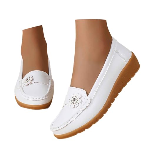 Generisch Bootsschuhe Damen Mokassins Flache Loafer Weichen Sohlen Damenschuhe Slipper Bequeme Wanderschuhe Bequemschuhe für Senioren Halbschuhe Elegant Einzelschuhe Seniorensneaker von Generisch