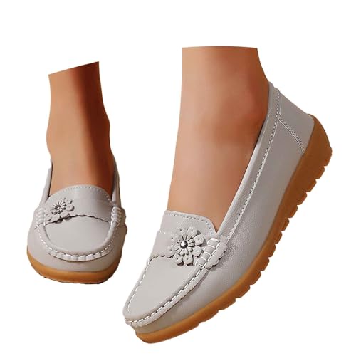 Generisch Bootsschuhe Deck Damen Aus Stoff - Für Elegant Lässig Arbeit Büro Faltbare Strick-Damen Breite Deck Für Breite Crossover Riemendesign Mit Fußgewölbeunterstützung Bequeme Schuhe von Generisch