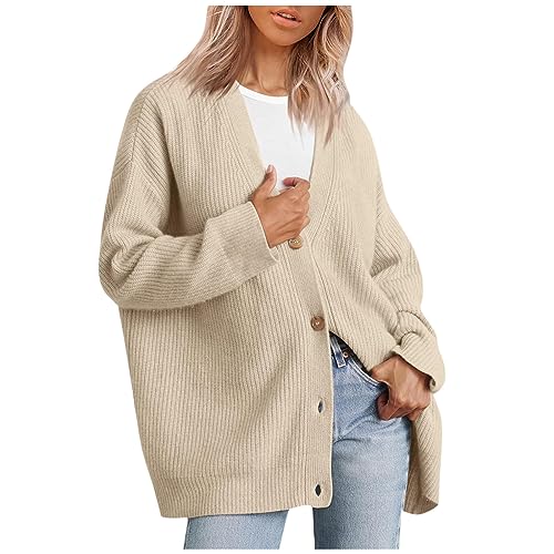 Generisch Boucle Mantel Damen Kapuze Strickjacke mit Kapuze Elegant Cardigan Beige Long Trachtenjacke Mode Strick Knöpfen für Blazer Kurz Dicke Zopfmuster Strickmantel Lang Damen S von Generisch