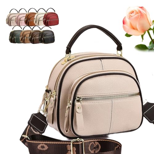 Generisch Bousalutend Umhängetasche, klassische Umhängetasche aus Leder mit multifunktionalen Fächern, verstellbarer breiter Schultergurt(Beige) von Generisch