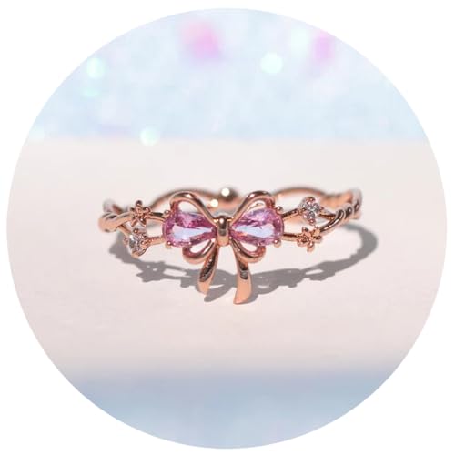Generisch Bow Zircon Ring - Friendship is Like a Bow, Mother Daughter Matching Bow Rings, Adjustable Ribbon Bow Ring Gift for Her (Rose Gold) von Generisch