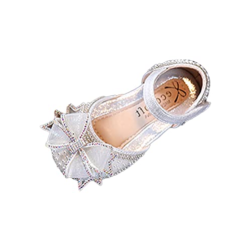Generisch Bowknot Performance Tanzschuhe für Mädchen Kinderschuhe Perle Strass glänzende Prinzessin Schuhe Damen Jagdstiefel (Silver, 27 Toddler) von Generisch