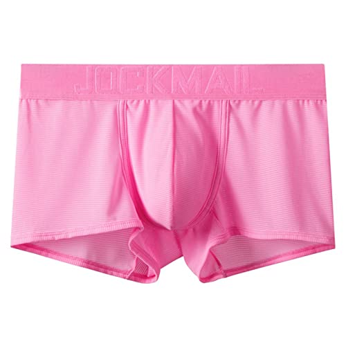 Generisch Boxershorts Herren, Ice Silk Unterwäsche Sexy Shorts Unterhosen Letter Pouch Soft Slip Panties Männer Sport His Kariert Herrenunterwäsche Schwarz Kurze Trunks Baumwolle (M, Rosa) von Generisch