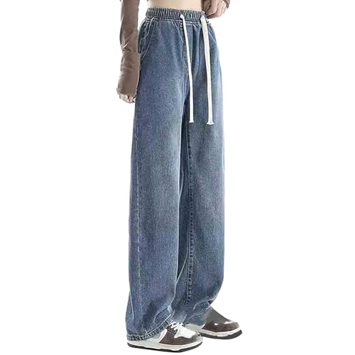 Generisch Boyfriend Jeans Damen High Waist Jeans Mit Gummizug Weites Bein Freizeithose Wide Leg Jeans Mädchen Lang Weite Damenjeans Baggy Cargohose Große Größen Sommerhose Mit Kordelzug Jogginghose von Generisch