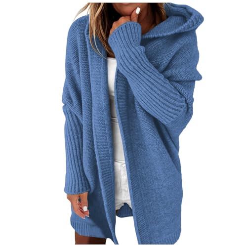 Generisch Braun Strickjacke Damen Lang Grobstrick Cardigan Langarm Herbst Winter Jacke Strick Wintermantel Sweater Winterjacke Strickmantel Mit Kapuze Und Taschen 5XL von Generisch