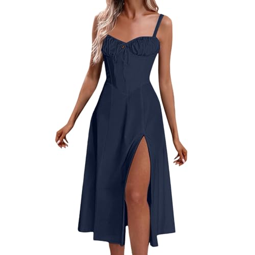 Generisch Brautkleider Damen Bustier Corset-Kleid 2025 Sommer Casual mit Spalt Spaghettiträger Formales Midi Flowy Kleids von Generisch