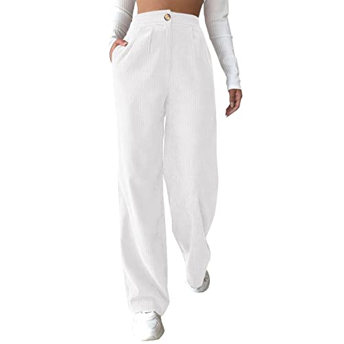 Generisch Breitcord Hose Damen: Weites Bein High Waist Elegant Herbst Breitcord Cordhosen Locker Winter Große Größen Bequem Freizeithose Kordhose Stretch Lang Cordhose Schlaghose von Generisch