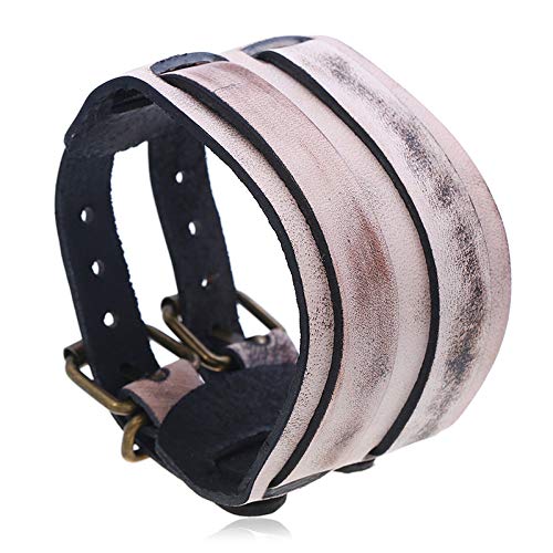 Generisch Breites Lederarmband Unisex Manschettenarmreif Punk Rock Vintage Armbänder Verstellbare Gürtelschnalle Gothic Wickelarmband Für Männer Frauen Goth Schmuck Khaki von Generisch