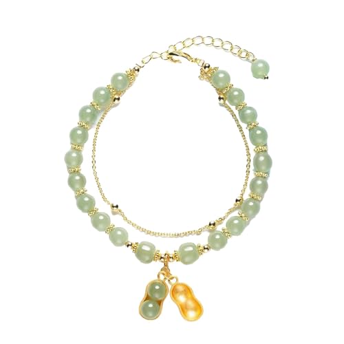 Generisch Breites Uhren Lederarmband Armband Doppelkette Jade Imitation Armband Retro Eleganter Handschmuck Weibliches Geschenk Armband 925, Einheitsgröße, Glas, Kein edelstein von Generisch