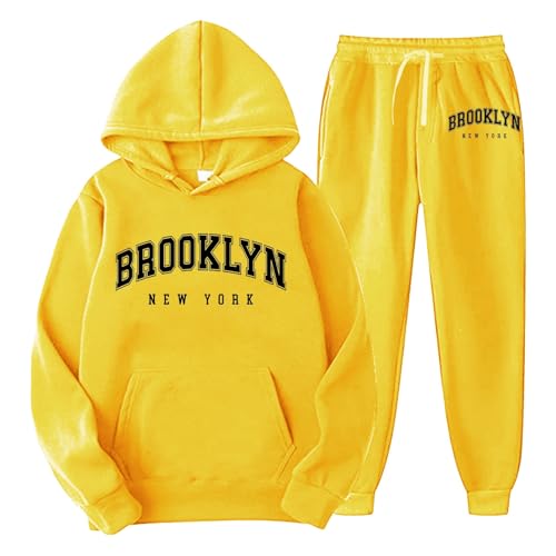Generisch Brooklyn Trainingsanzug Herren 2-Teilig Jogginganzug Set mit Taschen 2025 Mode Pullover Hoodies + Jogginghose Männer Winter Baggy Sportanzug Freizeitanzug Y2K Sweatshirt Tracksuit von Generisch