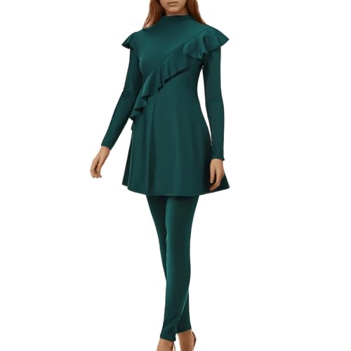 Generisch Burkini Damen Set - Muslimische Badeanzug 3-Teilig mt Hijab & Hoher Taillen Hose Islamischer Schwimmanzug Bademode Muslim Ganzkörper-Badeanzüge Sport Swimwear von Generisch
