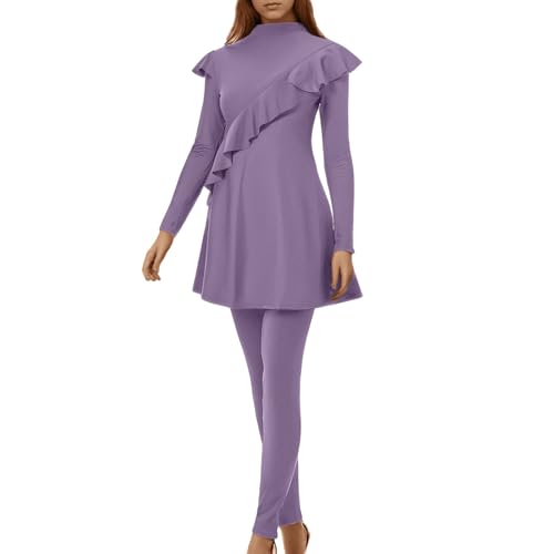 Generisch Burkini Damen Set - Muslimische Badeanzug 3-Teilig mt Hijab & Hoher Taillen Hose Islamischer Schwimmanzug Bademode Muslim Ganzkörper-Badeanzüge Sport Swimwear von Generisch
