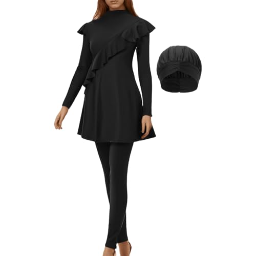 Generisch Burkinis Damen Muslims Lang | 3 Teilig Muslimische Badeanzug Damen | Schwarz Badeanzug Muslims mit Hijab & Hoher | Sport Swimwear Ganzkörper Bademode Burkinis für Muslimische Frauen von Generisch