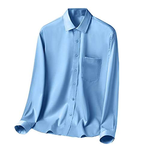 Generisch Business Hemd Herren Bügelfrei Langarmhemd Einfarbig Regular Fit Herrenhemden Western Hemden Revers Button Down Trachtenhemd Basic Modische Businesshemd Reifes Freizeithemd (Hellblau, XL) von Generisch