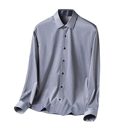 Generisch Business Hemd Herren Bügelfrei Langarmhemd Einfarbig Regular Fit Herrenhemden Western Hemden Revers Button Down Trachtenhemd Basic Modische Businesshemd Reifes Freizeithemd (Silber, 3XL) von Generisch