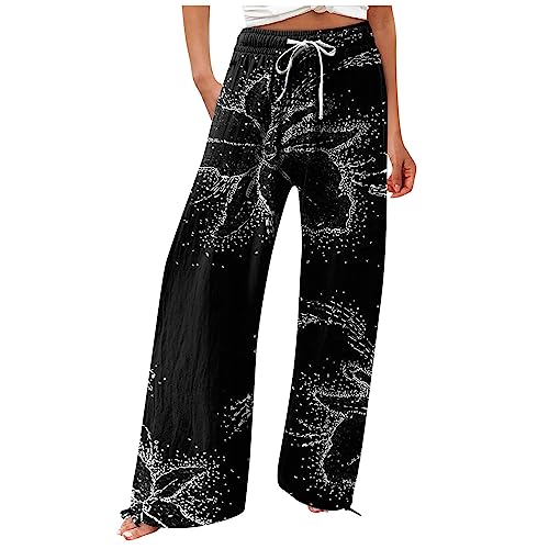 Generisch Business Hose Damen Sommer,Yoga Hose Damenmode Bedruckt Hohe Taille Lose Lässige Hose Radlerhose Damen Baumwolle Chino Hose Hosen Sexy Capri Sommer Damen(Schwarz,L) von Generisch