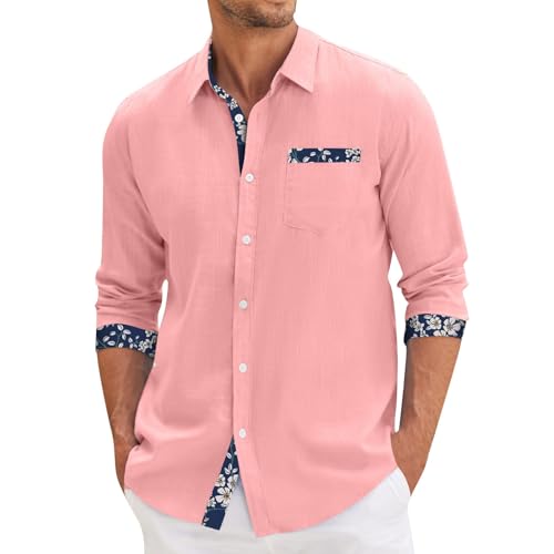 Generisch Businesshemden Für Herren, Unifarben Langarm Männer Hemden Regular Fit Einfarbig Button Down Shirts Freizeithemden (M, Pink) von Generisch