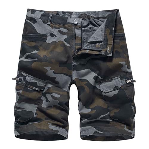 Generisch Camouflage Cargo Shorts Herren Kurze Hosen Bermuda Shorts Baggy Sommer Freizeithose mit 6 Taschen Und Kordelzug Outdoor Wanderhose Cargohose Herren-Shorts Kurz Jorts Herren Schwarz 3XL von Generisch