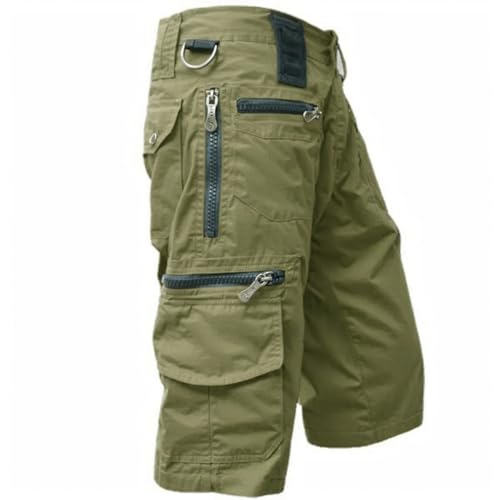 Generisch Camouflage Hose Herren, 3/4 Outdoor Wanderhose Leicht Atmungsaktiv Shorts Sommer Freizeithose Mit Taschen Cargoshorts Herren Kurze Cargo Shorts Beige Männer (S, Green) von Generisch