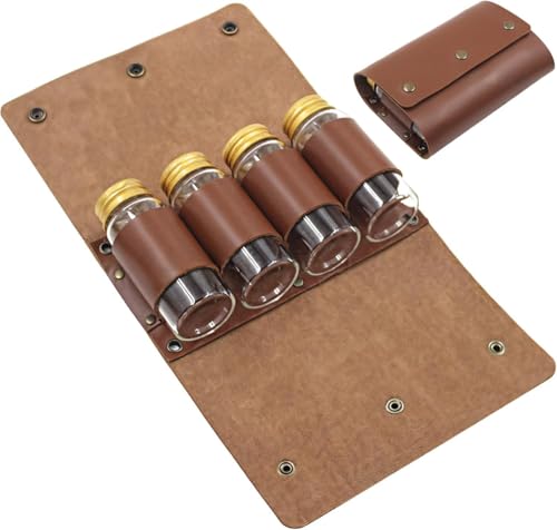 Generisch Camping Spice Kit with 4 Leak-Proof Bottles,Outdoor Portable PU Leather Spice Organizer with Carabiner,Multi-Compartment Seasoning Storage Bag for BBQ,Backpacking,Hiking and Picnics (Brown) von Generisch