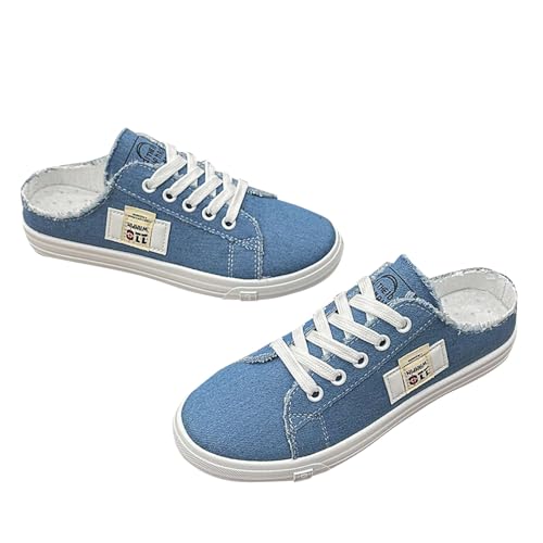 Generisch Canvas Schuhe Damen Weiß - Damen Flache Freizeitschuhe Slip-On Sneaker Ballerinas Low Top Schnürschuhe Leicht Atmungsaktive Stoffschuhe Einfarbig Mode Segeltuchschuhe Alltag Walkingschuhe von Generisch