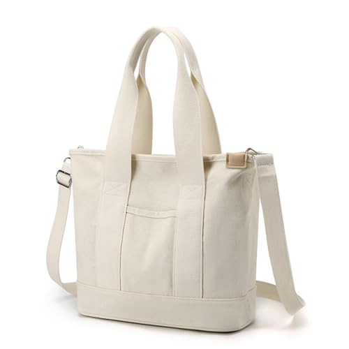 Generisch Canvas Tote Bag, With Zipper Tote Bag, 2025 Canvas Multi-Pocket Crossbody Shoulder Satchel Hobo Messenger (Ivory,Large(Handheld)) von Generisch