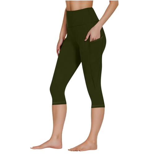 Generisch Capri Leggings Damen Mit Taschen 3/4 Sport Leggins High Waist Kurze Sporthose Blickdicht 7/8 Yoga Hose Dehnbar Für Sommer Gym Damen Capri-Leggings Running Leggings Women von Generisch