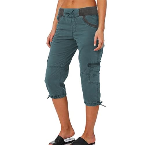 Generisch Caprihose Damen Jogginghose 3/4 Sporthose Hose Sommer Freizeithose Sweathose Shorts Einfarbig Baggy Kordelzug Taille Yogahose Trainingshose mit Seitentaschen von Generisch