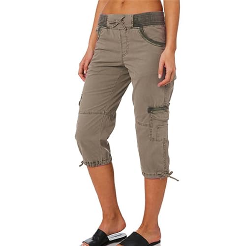 Generisch Caprihose Damen Jogginghose 3/4 Sporthose Hose Sommer Freizeithose Sweathose Shorts Einfarbig Baggy Kordelzug Taille Yogahose Trainingshose mit Seitentaschen von Generisch