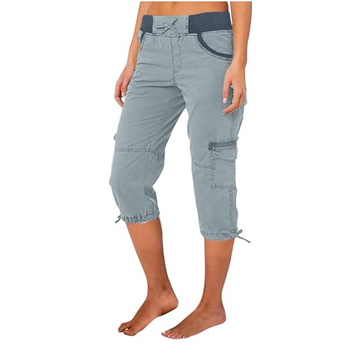 Generisch Caprihose Damen Jogginghose 3/4 Sporthose Hose Sommer Freizeithose Sweathose Shorts Einfarbig Baggy Kordelzug Taille Yogahose Trainingshose mit Seitentaschen von Generisch