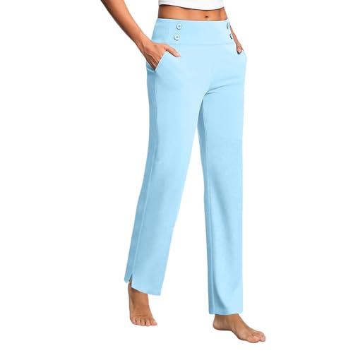 Generisch Caprihose Damen Sommer Hose Anzughose Business Casual Arbeitshose Seitenschlitz Elastischer Yogahose Alltags Freizeithose mit Taschen und Knöpfen von Generisch