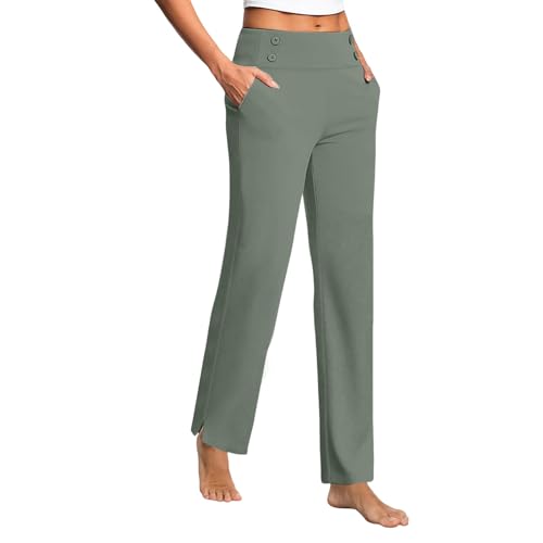 Generisch Caprihose Damen Sommer Hose Anzughose Business Casual Arbeitshose Seitenschlitz Elastischer Yogahose Alltags Freizeithose mit Taschen und Knöpfen von Generisch