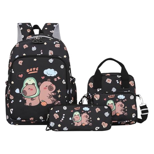 Generisch Capybara Backpack Cartoon Bookbag Set Adorable Multi Piece Design with Matching Pencil Case and Insulated Lunch Bag for Girls Kids School Trips Outdoor Travel Use, 350g von Generisch