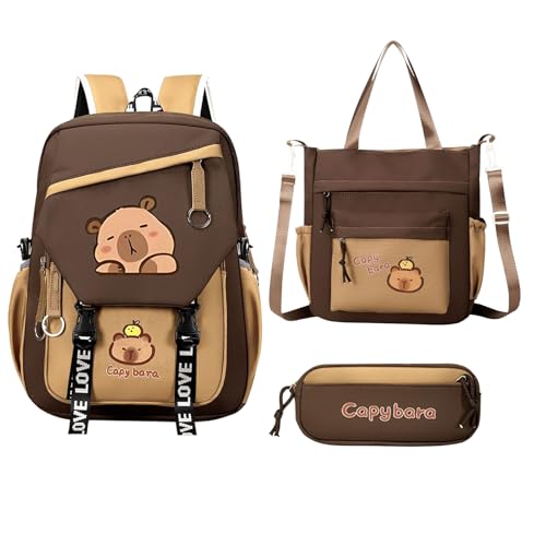 Generisch Capybara Backpack Set, Large Capacity Waterproof Cartoon Bookbag with Matching Pencil Case for Girls, Boys, Children, Kids, Students, Daily School, Birthday Gift von Generisch