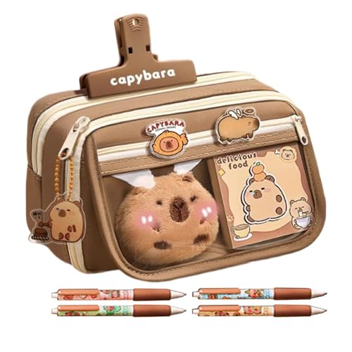 Generisch Capybara-Federmäppchen mit Fächern, 9-lagiges Capybara-Federmäppchen mit breiter Öffnung, niedliches multifunktionales Capybara-Briefpapier-Set für Mädchen und von Generisch