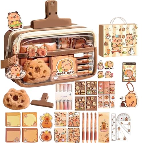Generisch Capybara Pencil Case - Capybara Bleistiftbeutel | Capybaras Stationery Set | Großkapazität süßer Stiftkasten Organisator für Teenager Mädchen Kids Middle High School Kindergärtner Rucksack von Generisch